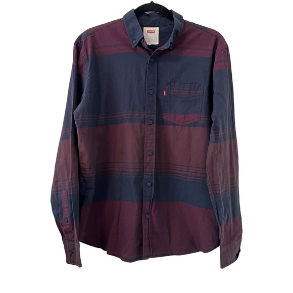 Levi’s Maroon & Navy Blue Striped Button Down Shirt - Picture 1 of 4